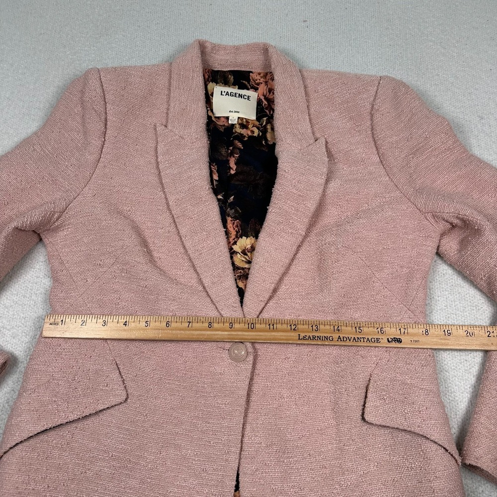 L'Agence‎ Chamberlain Single Breasted Blazer Sz 10 Tweed Boucle Office Pink - Picture 8 of 14